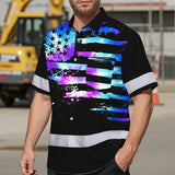Hi Vis Hawaiian Shirt Reflective Tapes Violet Blue Tie Dye US Flag Custom Name