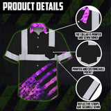 Hi Vis Hawaiian Shirt Reflective Tapes Violet Flag Tie Dye Custom Name Safety Workwear For Workers, Runners, Cyclists