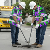 Hi Vis Hawaiian Shirt Reflective Tapes Violet Green Parrot Custom Name Safety Workwear For Workers, Truckers, Operators