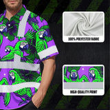 Hi Vis Hawaiian Shirt Reflective Tapes Violet Green Parrot Custom Name Safety Workwear For Workers, Truckers, Operators