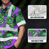 Hi Vis Hawaiian Shirt Reflective Tapes Violet Green Tiki Custom Name Safety Workwear For Workers, Truckers, Operators