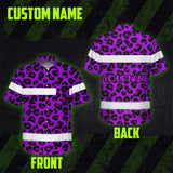 Hi Vis Hawaiian Shirt Reflective Tapes Violet Leopard Custom Name Safety Workwear For Workers, Truckers, Operators