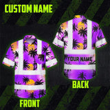 Hi Vis Hawaiian Shirt Reflective Tapes Violet Neon Flowers Custom Name Safety Workwear For Truckers, Operators