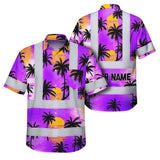 Hi Vis Hawaiian Shirt Reflective Tapes Violet Neon Flowers Custom Name Safety Workwear For Truckers, Operators