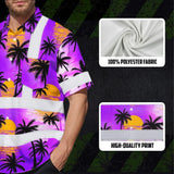 Hi Vis Hawaiian Shirt Reflective Tapes Violet Neon Flowers Custom Name Safety Workwear For Truckers, Operators