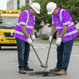 Hi Vis Hawaiian Shirt Reflective Tapes Violet Neon Flowers Custom Name Safety Workwear For Workers, Truckers, Operators