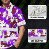 Hi Vis Hawaiian Shirt Reflective Tapes Violet Neon Flowers Custom Name Safety Workwear For Workers, Truckers, Operators