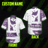 Hi Vis Hawaiian Shirt Reflective Tapes Violet Neon Flowers Ray Custom Name Safety Workwear For Workers, Truckers, Operators, Company