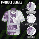 Hi Vis Hawaiian Shirt Reflective Tapes Violet Neon Flowers Ray Custom Name Safety Workwear For Workers, Truckers, Operators, Company