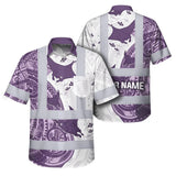 Hi Vis Hawaiian Shirt Reflective Tapes Violet Neon Flowers Ray Custom Name Safety Workwear For Workers, Truckers, Operators, Company