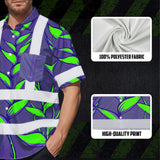 Hi Vis Hawaiian Shirt Reflective Tapes Violet Neon Green Heliconia Custom Name Safety Workwear For Workers, Truckers, Operators