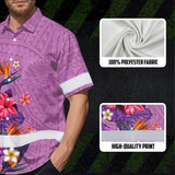 Hi Vis Hawaiian Shirt Reflective Tapes Violet Neon Polynesian And Flowers Custom Name Safety Workwear For Workers, Truckers, Operators
