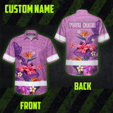 Hi Vis Hawaiian Shirt Reflective Tapes Violet Neon Polynesian And Flowers Custom Name Safety Workwear For Workers, Truckers, Operators