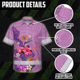 Hi Vis Hawaiian Shirt Reflective Tapes Violet Neon Polynesian And Flowers Custom Name Safety Workwear For Workers, Truckers, Operators