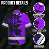 Hi Vis Hawaiian Shirt Reflective Tapes Violet Neon Skull US Flag Scratch Custom Name Safety Workwear For Truckers, Workers, Operator, Cyclists