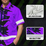 Hi Vis Hawaiian Shirt Reflective Tapes Violet Neon Skull US Flag Scratch Custom Name Safety Workwear For Truckers, Workers, Operator, Cyclists