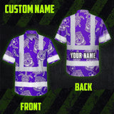 Hi Vis Hawaiian Shirt Reflective Tapes Violet Neon Tiki Custom Name Safety Workwear For Workers, Truckers, Operators