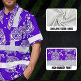 Hi Vis Hawaiian Shirt Reflective Tapes Violet Neon Tiki Custom Name Safety Workwear For Workers, Truckers, Operators