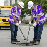 Hi Vis Hawaiian Shirt Reflective Tapes Violet Neon Tiki Custom Name Safety Workwear For Workers, Truckers, Operators