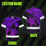 Hi Vis Hawaiian Shirt Reflective Tapes Violet Neon Turtle Hawaiian Polynesian Tribal