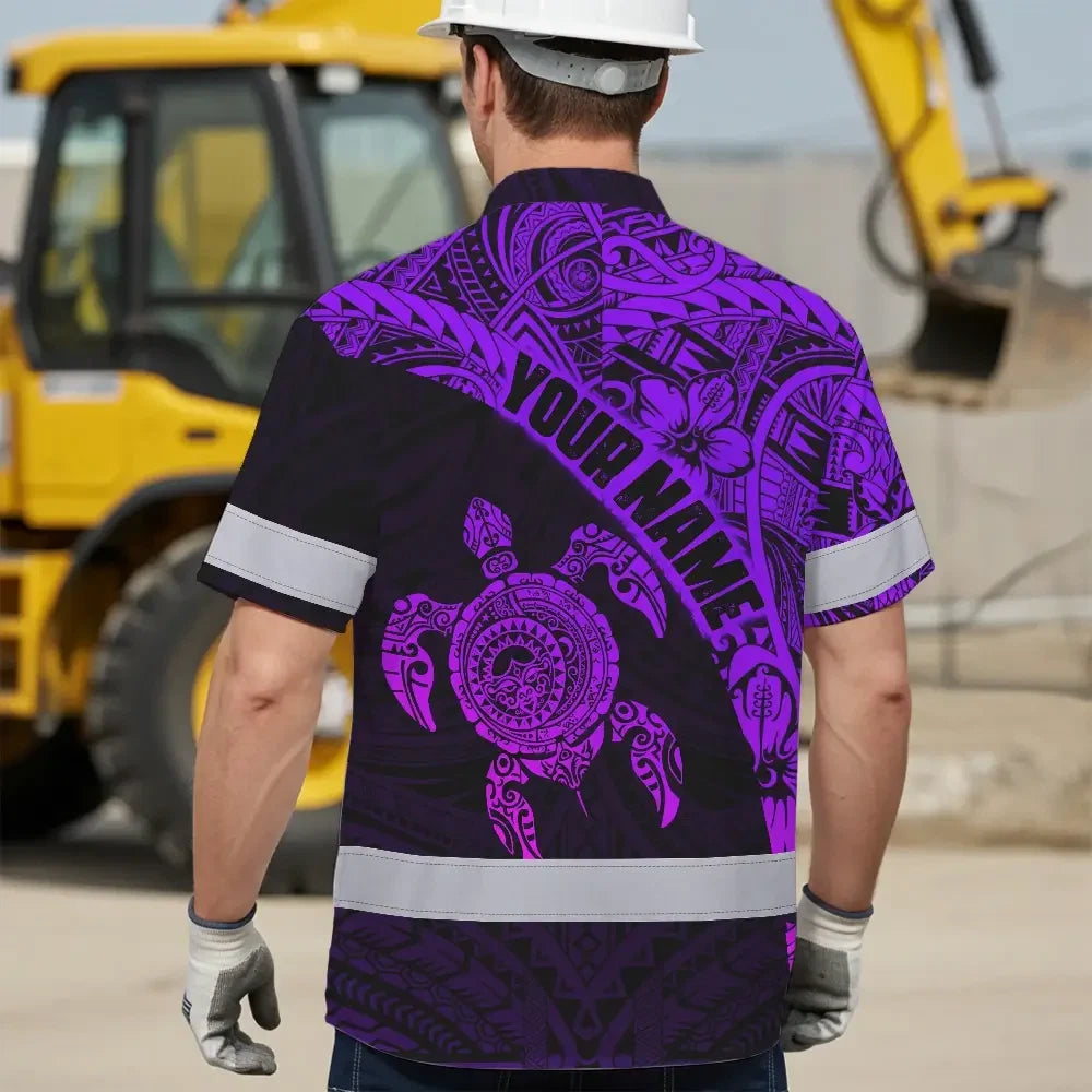 Hi Vis Hawaiian Shirt Reflective Tapes Violet Neon Turtle Hawaiian Polynesian Tribal