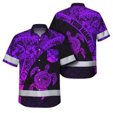 Hi Vis Hawaiian Shirt Reflective Tapes Violet Neon Turtle Hawaiian Polynesian Tribal
