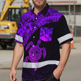 Hi Vis Hawaiian Shirt Reflective Tapes Violet Neon Turtle Hawaiian Polynesian Tribal