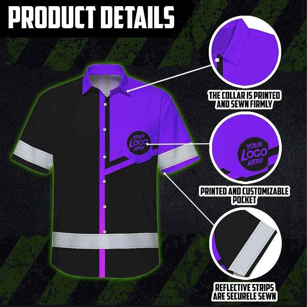 Hi Vis Hawaiian Shirt Reflective Tapes Violet Neon Uniform Custom Name And Logo