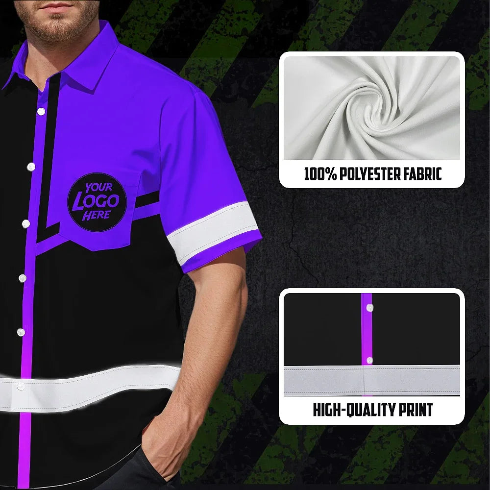 Hi Vis Hawaiian Shirt Reflective Tapes Violet Neon Uniform Custom Name And Logo