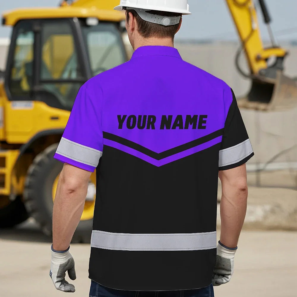 Hi Vis Hawaiian Shirt Reflective Tapes Violet Neon Uniform Custom Name And Logo