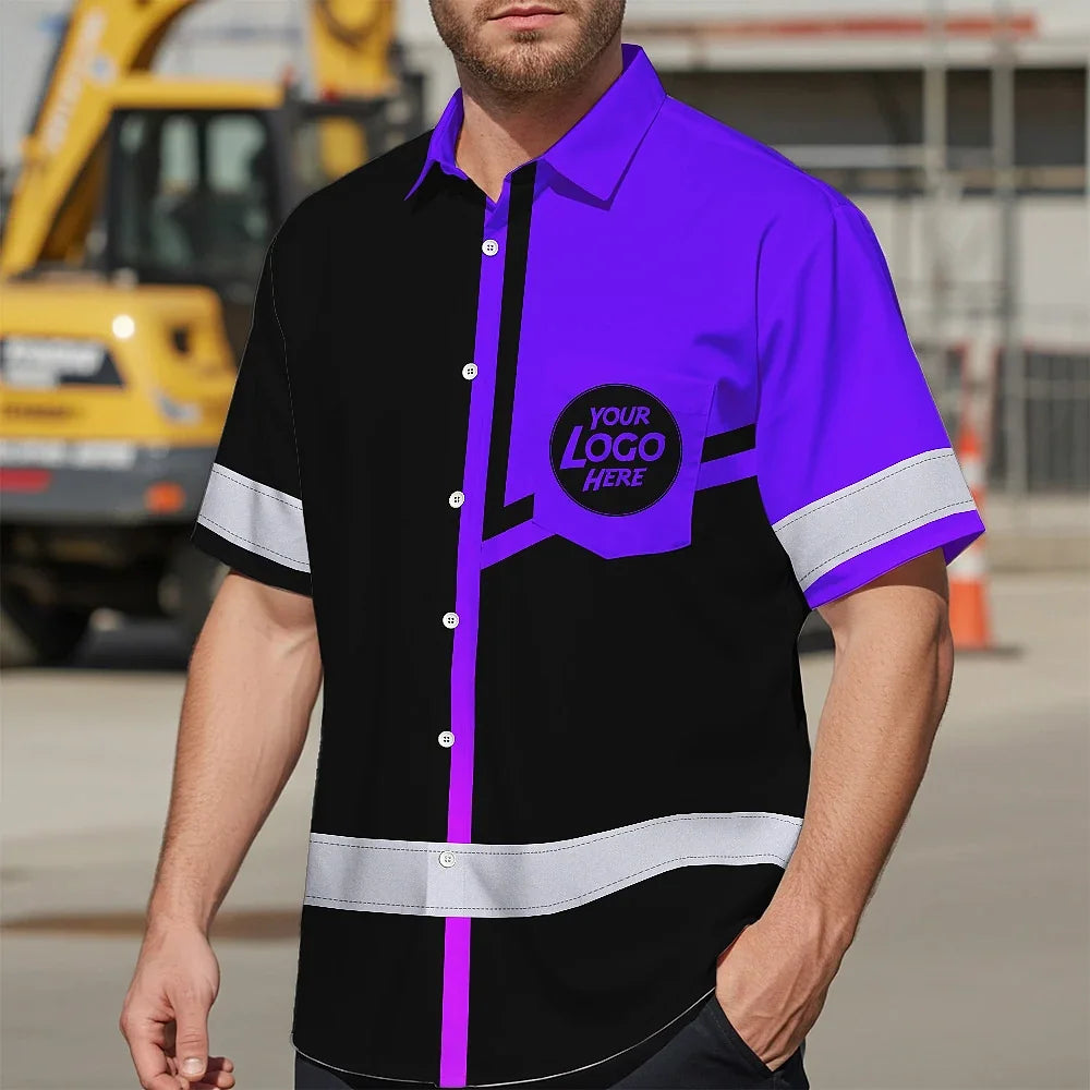 Hi Vis Hawaiian Shirt Reflective Tapes Violet Neon Uniform Custom Name And Logo