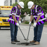 Hi Vis Hawaiian Shirt Reflective Tapes Violet Neon US Flag Custom Name Safety Workwear For Workers, Truckers, Operators