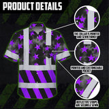 Hi Vis Hawaiian Shirt Reflective Tapes Violet Neon US Flag Custom Name Safety Workwear For Workers, Truckers, Operators