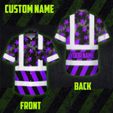 Hi Vis Hawaiian Shirt Reflective Tapes Violet Neon US Flag Custom Name Safety Workwear For Workers, Truckers, Operators
