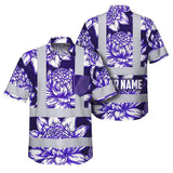 Hi Vis Hawaiian Shirt Reflective Tapes Violet Neon White Protea Custom Name Safety Workwear For Workers, Truckers, Operators