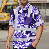 Hi Vis Hawaiian Shirt Reflective Tapes Violet Neon White Protea Custom Name Safety Workwear For Workers, Truckers, Operators