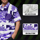 Hi Vis Hawaiian Shirt Reflective Tapes Violet Neon White Protea Custom Name Safety Workwear For Workers, Truckers, Operators