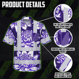 Hi Vis Hawaiian Shirt Reflective Tapes Violet Neon White Protea Custom Name Safety Workwear For Workers, Truckers, Operators