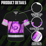 Hi Vis Hawaiian Shirt Reflective Tapes Violet Tie Dye Custom Name Safety Workwear For Workers, Runners, Cyclists