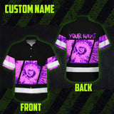 Hi Vis Hawaiian Shirt Reflective Tapes Violet Tie Dye Custom Name Safety Workwear For Workers, Runners, Cyclists