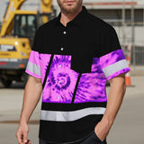 Hi Vis Hawaiian Shirt Reflective Tapes Violet Tie Dye Custom Name Safety Workwear For Workers, Runners, Cyclists
