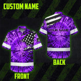 Hi Vis Hawaiian Shirt Reflective Tapes Violet Tie Dye US Flag Scratch Custom Name Safety Workwear For Workers, Runners, Cyclists