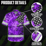 Hi Vis Hawaiian Shirt Reflective Tapes Violet Tie Dye US Flag Scratch Custom Name Safety Workwear For Workers, Runners, Cyclists