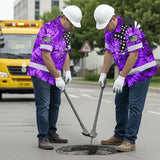 Hi Vis Hawaiian Shirt Reflective Tapes Violet Tie Dye US Flag Scratch Custom Name Safety Workwear For Workers, Runners, Cyclists