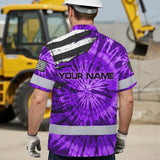 Hi Vis Hawaiian Shirt Reflective Tapes Violet Tie Dye US Flag Scratch Custom Name Safety Workwear For Workers, Runners, Cyclists