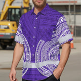 Hi Vis Hawaiian Shirt Reflective Tapes Violet White Polynesian Custom Name Safety Workwear For Workers, Truckers, Operators