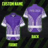 Hi Vis Hawaiian Shirt Reflective Tapes Violet White Polynesian Custom Name Safety Workwear For Workers, Truckers, Operators