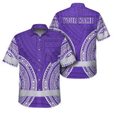 Hi Vis Hawaiian Shirt Reflective Tapes Violet White Polynesian Custom Name Safety Workwear For Workers, Truckers, Operators