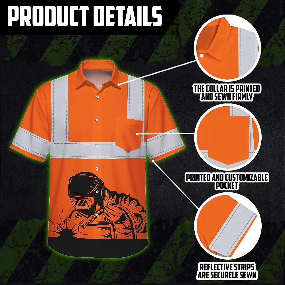 Hi Vis Hawaiian Shirt Reflective Tapes Welder Custom Name Safety Workwear