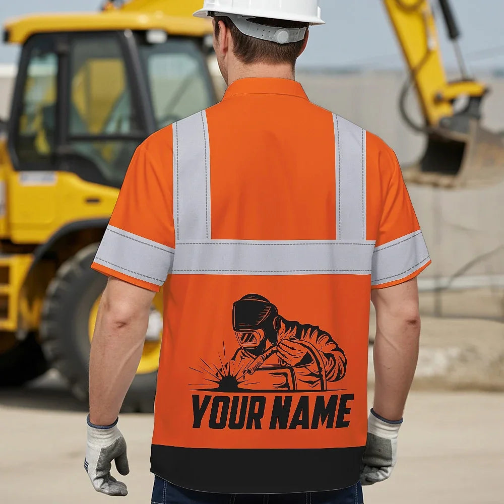 Hi Vis Hawaiian Shirt Reflective Tapes Welder Custom Name Safety Workwear